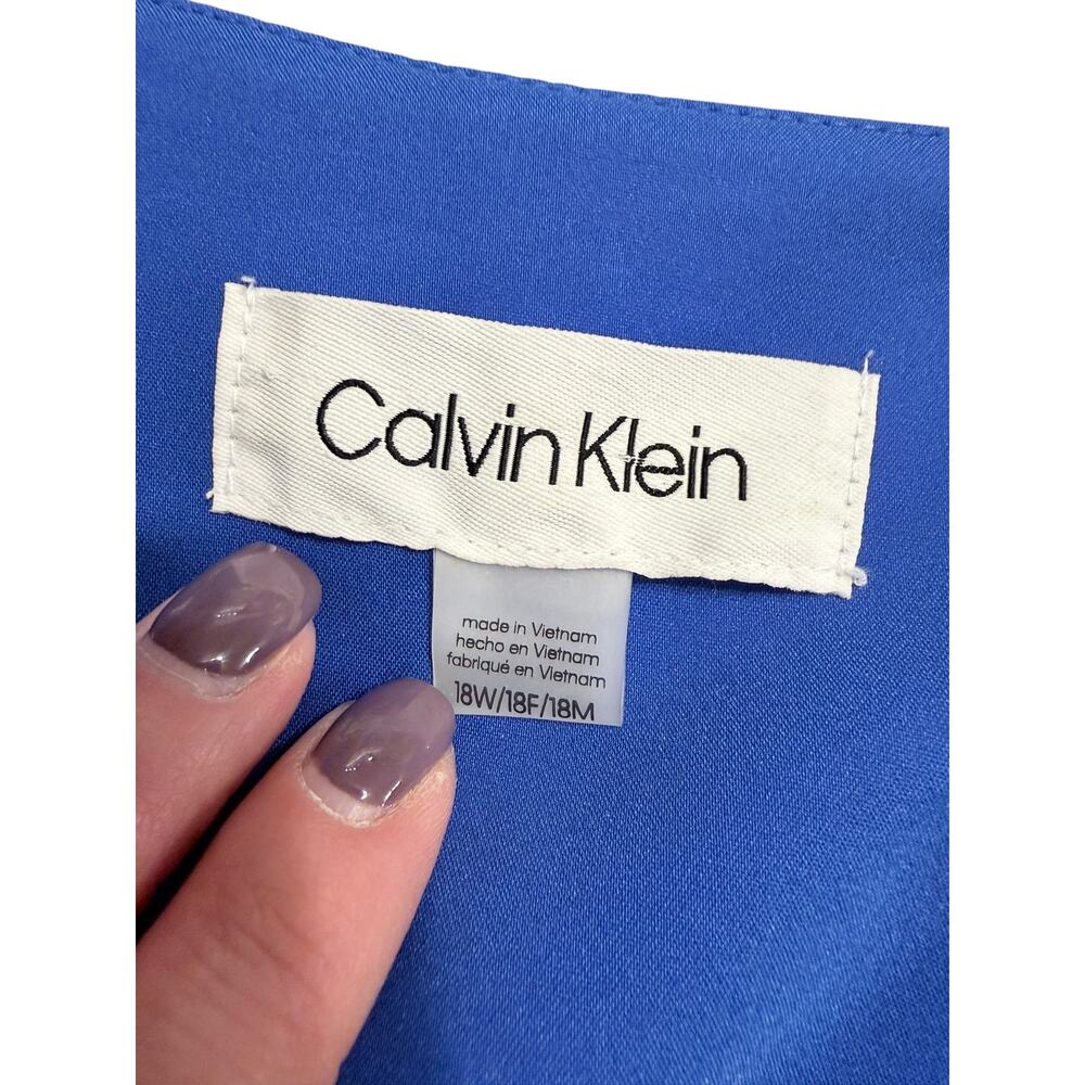 Calvin Klein Suit Blazer Blue Women's Size 18W Hidden Buttons Shoulder Pads - Picture 3 of 8